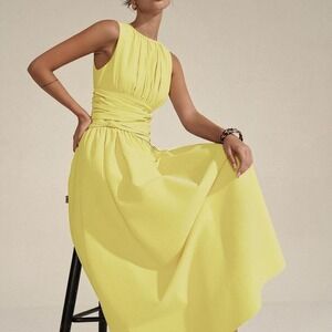 Commense Yellow maxi  dress with ruched detail